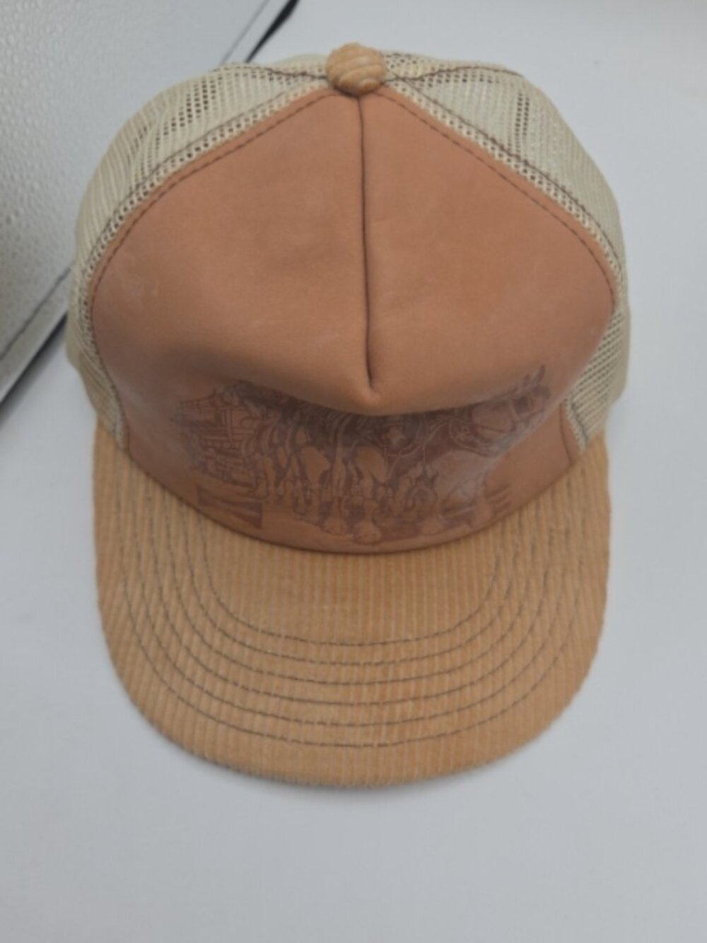 Vintage Budweiser Clydesdales Leather & Corduroy Trucker Hat Cap - Picture 7 of 7